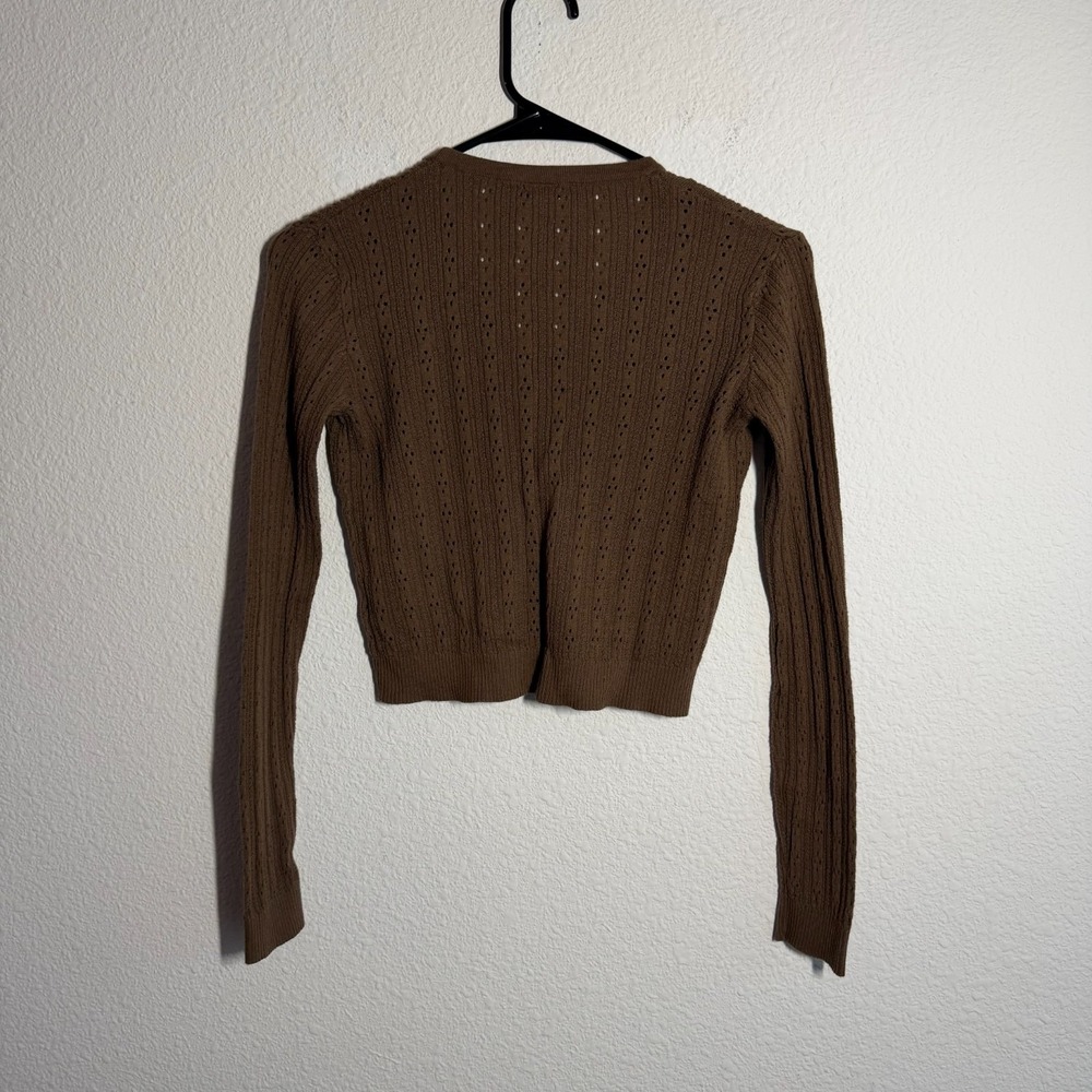 John Galt Cardigan Sweater Womens Brown Tight Knit V Neck Ribbed Warm Winter - Picture 3 of 9
